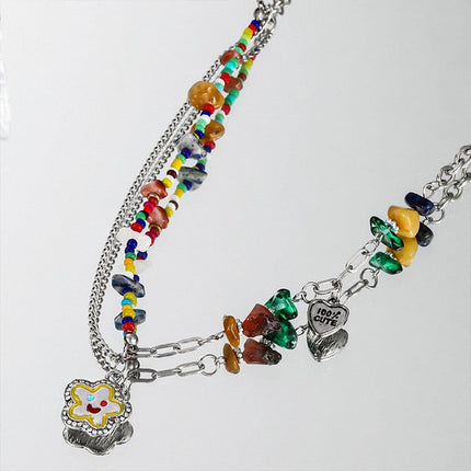 Colourful Flower Smiley Necklace Collarbone Chain Cheerful Women Accessory