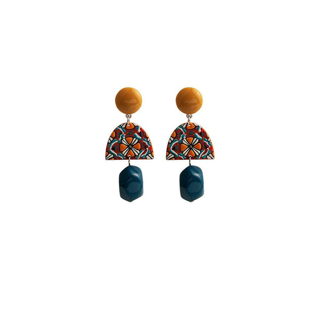 Vintage Yellow and Blue Clashing Earrings Irregular Geometric Style Jewelry