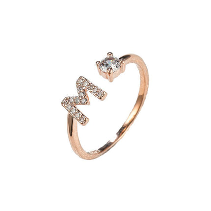 Adjustable Open Zircon Initial Ring A-Z Letters Fashion Womens Jewelry Gift - Aimall