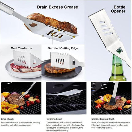 Stainless Steel BBQ Tool Set, Barbecue Grill Tool Set Storage Apron Picnic Gift - Aimall