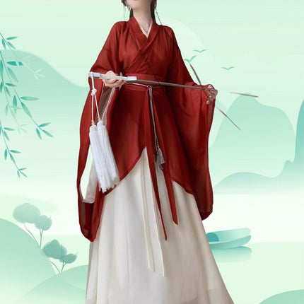 Womens Hanfu Wei Jin Style Big Sleeve Dress Northern Southern Dynasty