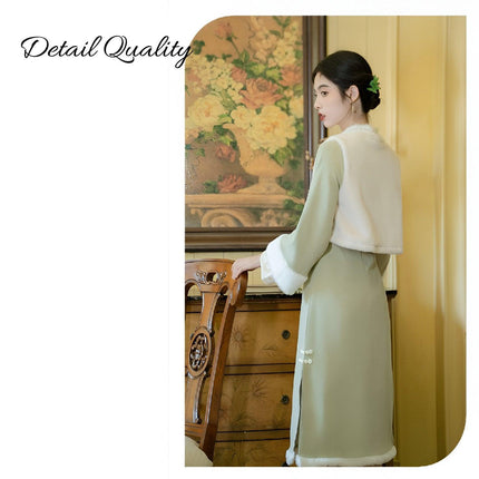 Elegant Vintage Vest Cheongsam Modern Style Retro Women Dress Fashion - Aimall