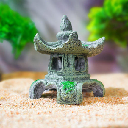 Chinese Fish Tank Decoration Hexagonal Pavilion Aquascape Ornament for Aquarium