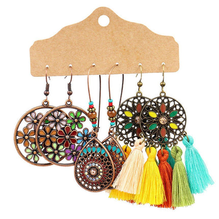 3Set Pairs Bohemian Style Earrings Retro Ethnic Fashionable Romantic Su Earrings