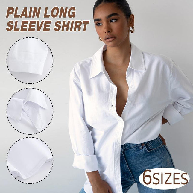 Ladies Womens Plain Long Sleeve Work Shirt Collar Office Formal Blouse Easy Care - Aimall