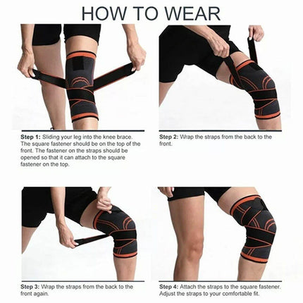 Orange AOLIKES 3D Knee Support Brace Compression Sleeve Arthritis Pain Relief Gym - Aimall