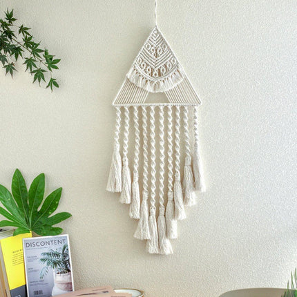 White Woven Tapestry Dreamcatcher Hanging Wall Decor Triangle Charm for Home