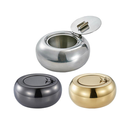 Stainless Steel Ashtray with Cover Smokeless Drum Design Windproof Ash Tray