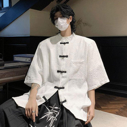 Men Chinese Style Short Sleeve Shirt Summer Loose Casual Top Tee Fashion