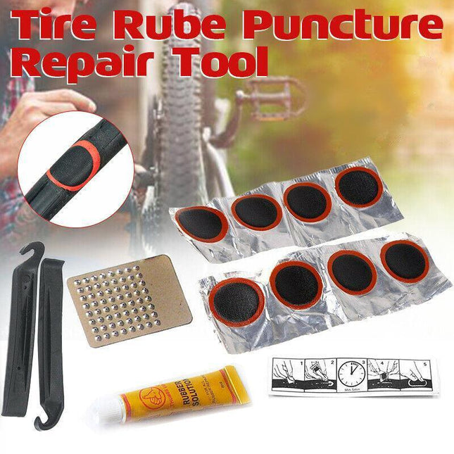 Bike Tyre Tire Tube Puncture Repair Tool Kit Bicycle Cycling Patches Glue Tyre - Aimall