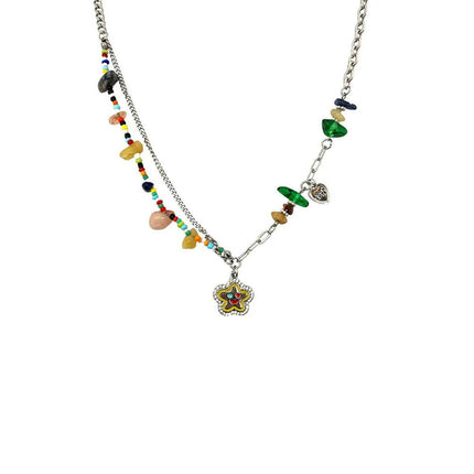 Colourful Flower Smiley Necklace Collarbone Chain Cheerful Women Accessory