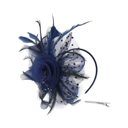 Blue Vintage Bridal Headdress Feather Flower Mesh Hair Accessories for Cheongsam