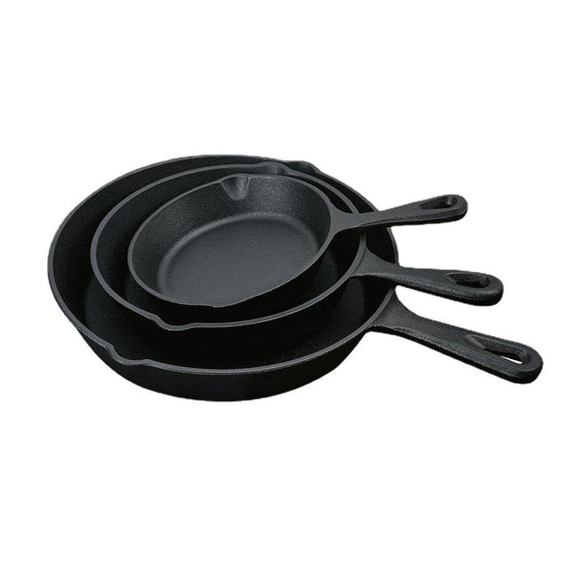 3X Non-stick Frying Pan Cast Iron Steak Skillet Round BBQ Grill Cookware Kitchen
