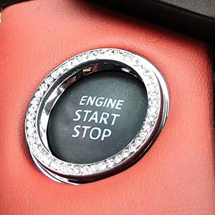 1x Silver Car SUV Decorative Button Start Switch Diamond Ring Auto Accessories - Aimall