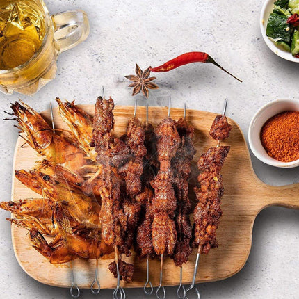 12PC Metal BBQ Skewers Reusable 20cm Grill Sticks Kebab Grilling Tools
