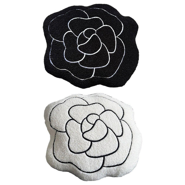 Luxury Cream Sofa Pillow Camellia Style Cushion Bed Decor Black White Design
