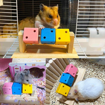 Interactive Hamster Cube Toy Wood Hamster Chew Cube Relieve Boredom Gift