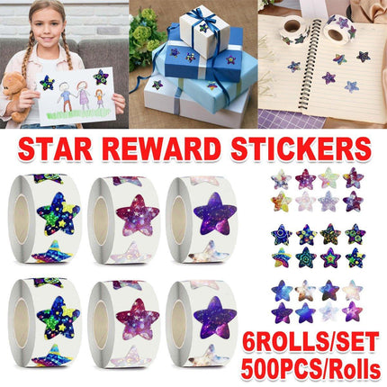 6Rolls Self-Adhesive Star Space Stickers Decorative Sticker Label Roll Bonus Set