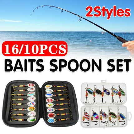 10/16PCS Fishing Lure Spinners Baits Spoon Set with Tackle Bag Trout Bass Tackle - Aimall