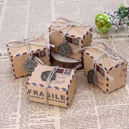 50PCS Vintage Kraft Paper Candy Boxes Wedding Creative Chocolate Packaging Box