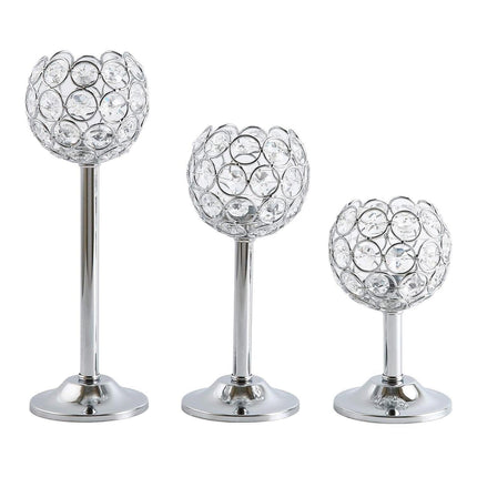 3PCS Crystal Candle Holders Metal Candlelight Wedding Home Dinner Decoration