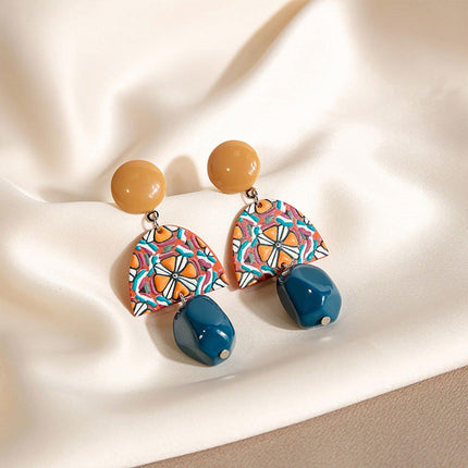 Vintage Yellow and Blue Clashing Earrings Irregular Geometric Style Jewelry