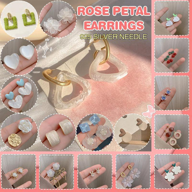 925 Silver Needle Rose Petal Earrings Long Acrylic Tassel Eardrop Women - Aimall