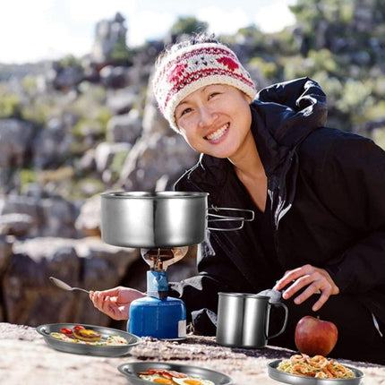8PCS Camping Cookware Stainless Steel Outdoor Picnic Pot Cook Pan Set Hiking BBQ - Aimall
