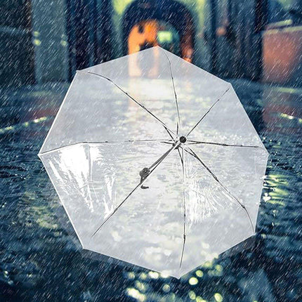 Transparent Folding Umbrella Compact Tri Fold Design Clear Rain Protection Cover