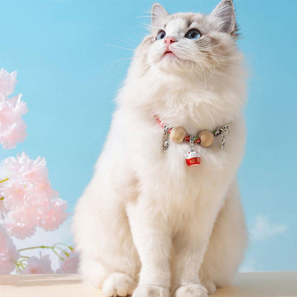 Camphor Wood Bead Collar with Bell Necklace for Cats and Dogs Pet Accessories