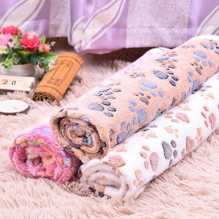 Medium Size Pet Mat Paw Print Cat Dog Puppy Fleece Soft Pet Blanket Bed Cushion - Aimall