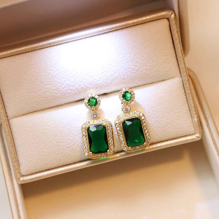 Vintage Paraiba Tourmaline Emerald Gemstone Earrings Ring Necklace Women Gift - Aimall