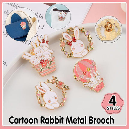 Lovely White Bunny Rabbit Ears Metal Pin - Gold Lapel Badge