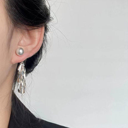 Gray Leaf Tassel Earrings pearl stud Sparkling Fashion Jewelry Women Gifts