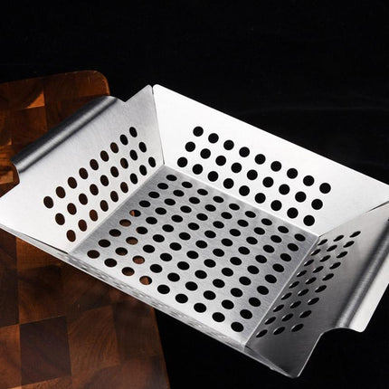8 Inch Stainless Steel BBQ Grill Tray Perforated Pan Outdoor Barbecue Basket