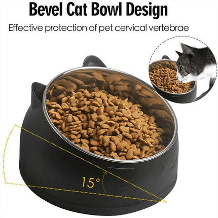 Pet Dog Cat Food Bowl Raised No Slip Stainless Steel Tilted Water Food Feeder - Aimall