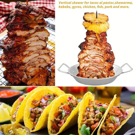 Stainless Steel BBQ Rotisserie Pan Kit Accessories with 3 Removable Iron Skewers