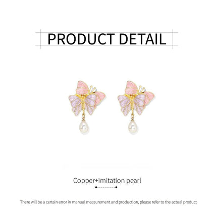 Elegant Pink Purple Double Butterfly Earrings Women Fashion Jewelry Gift Set