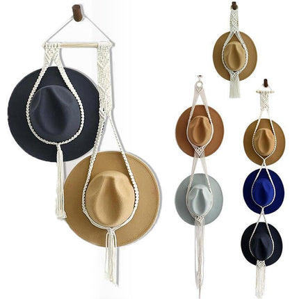 Boho Hand-Woven Macrame Hat Display Rack Hanging Cap Holder 1-3 Hat Rope hanger Aimall