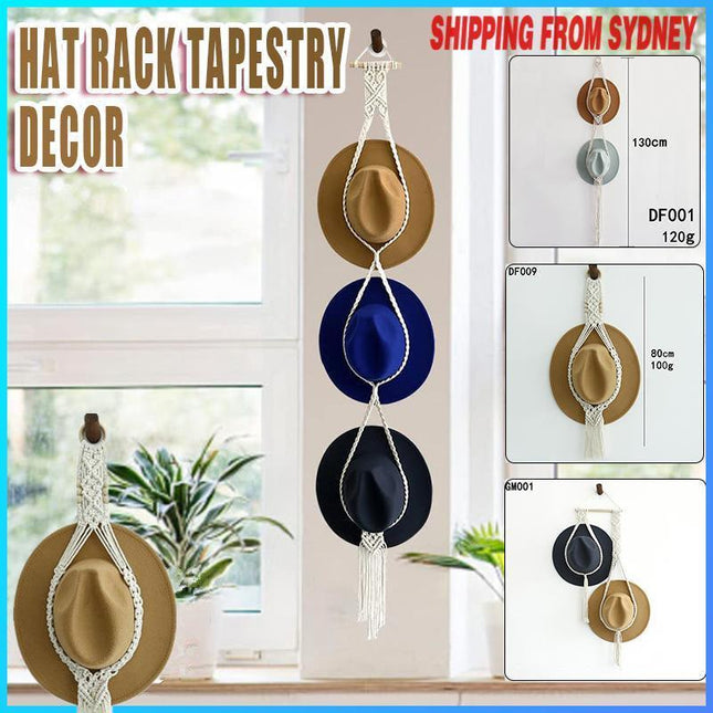 Boho Hand-Woven Macrame Hat Display Rack Hanging Cap Holder 1-3 Hat Rope hanger Aimall