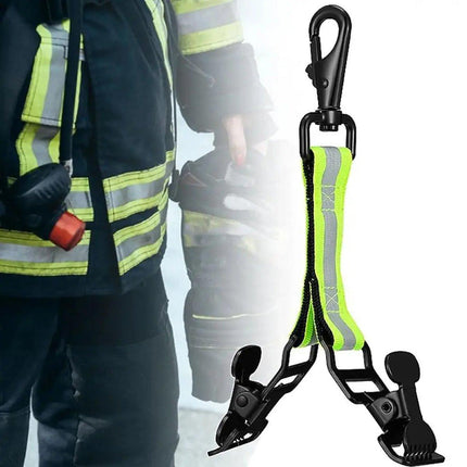 2PCS Green Firefighter Glove Holder Double Clip Reflective Strap Easy Hang Nylon