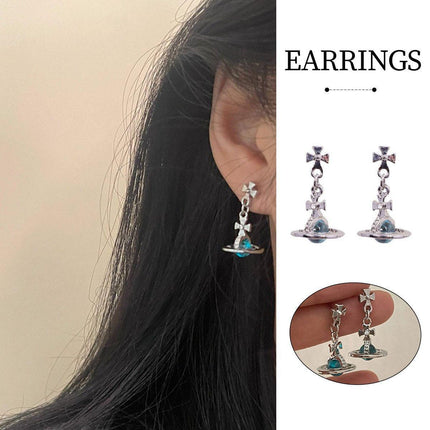 Elegant 3D Saturn Earrings for Women Unique Transparent Niche Design Jewelry