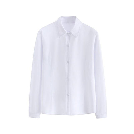 Ladies Womens Plain Long Sleeve Work Shirt Collar Office Formal Blouse Easy Care - Aimall