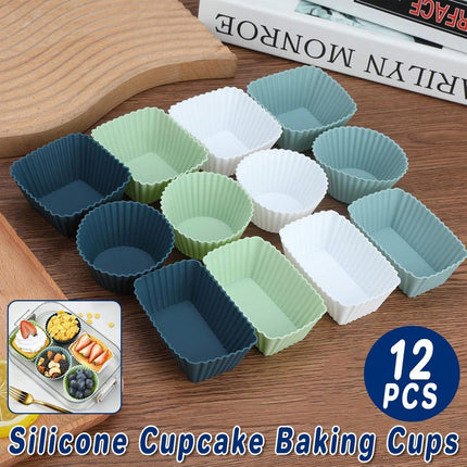 12PCS Silicone Baking Cupcake Muffin Molds Nonstick Square Round Reusable Cake