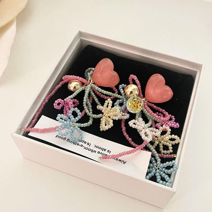 Cute Girly Pink Love Beaded Earrings Bow Bells Fashion Jewellery Women