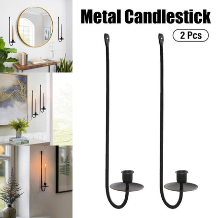 2PCS Black Metal Wall Mounted Iron Candlestick Holder L Shape Modern Home Decor
