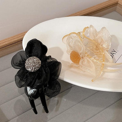 Women Gauze Flower hairband Mesh Bow Hair Claw Hair Grab Clip Hair Accessories - Aimall