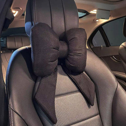 Soft Car Neck Pillow Cotton Linen Ribbon Bow Headrest Cushion Support Pillow