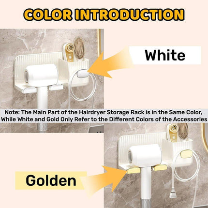 Hair Dryer Holder Rack Plastic Wall Mount No Drill Bathroom Organizer Storage