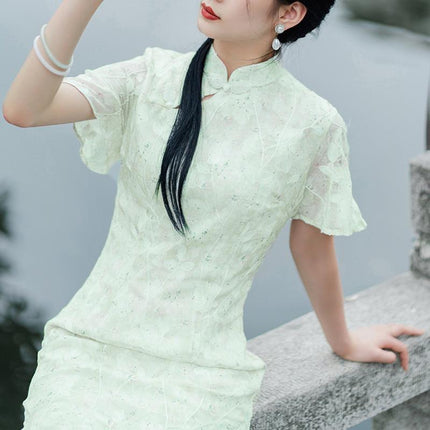 Chinese Traditional Cheongsam Women Lace Embroidered Qipao Evening Dress - Aimall